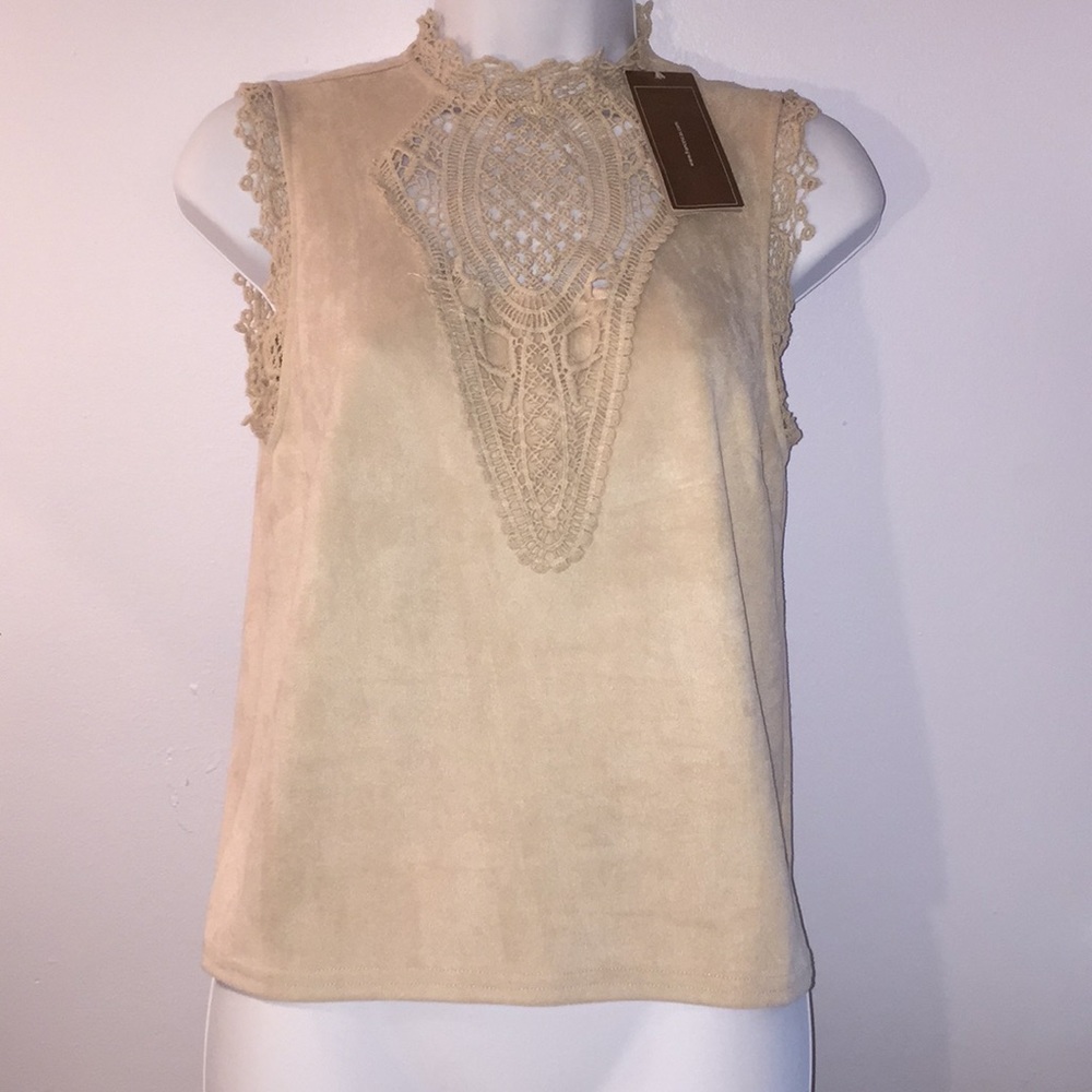 Suede Tan Tank with Lacey Neck Never Worn!